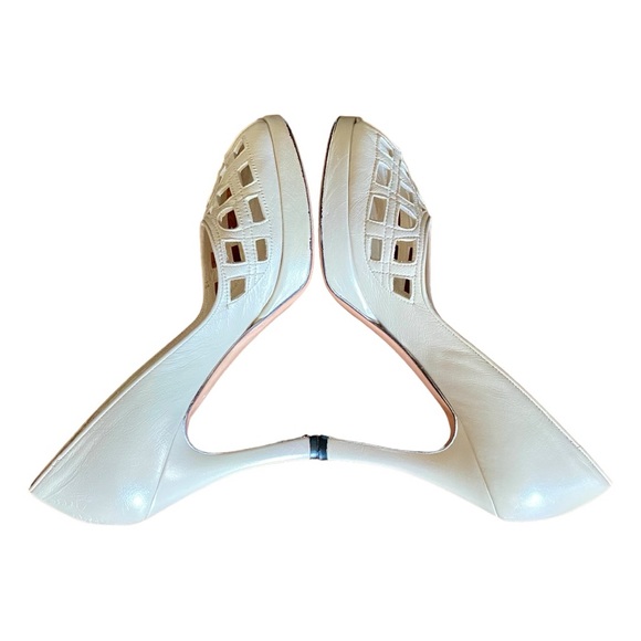 Emma Hope’s Off White Leather Open Toed Heels Sz 37.5 - Picture 2 of 11